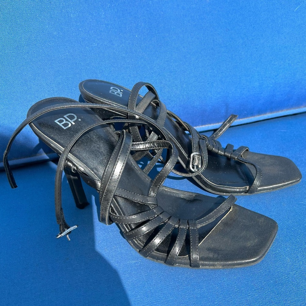 BP Black Strappy Lace-Up Heeled Sandals 8